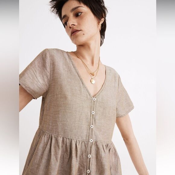 Madewell Linen-Blend Alexandra Button-Front Mini Dress - Picture 2 of 9